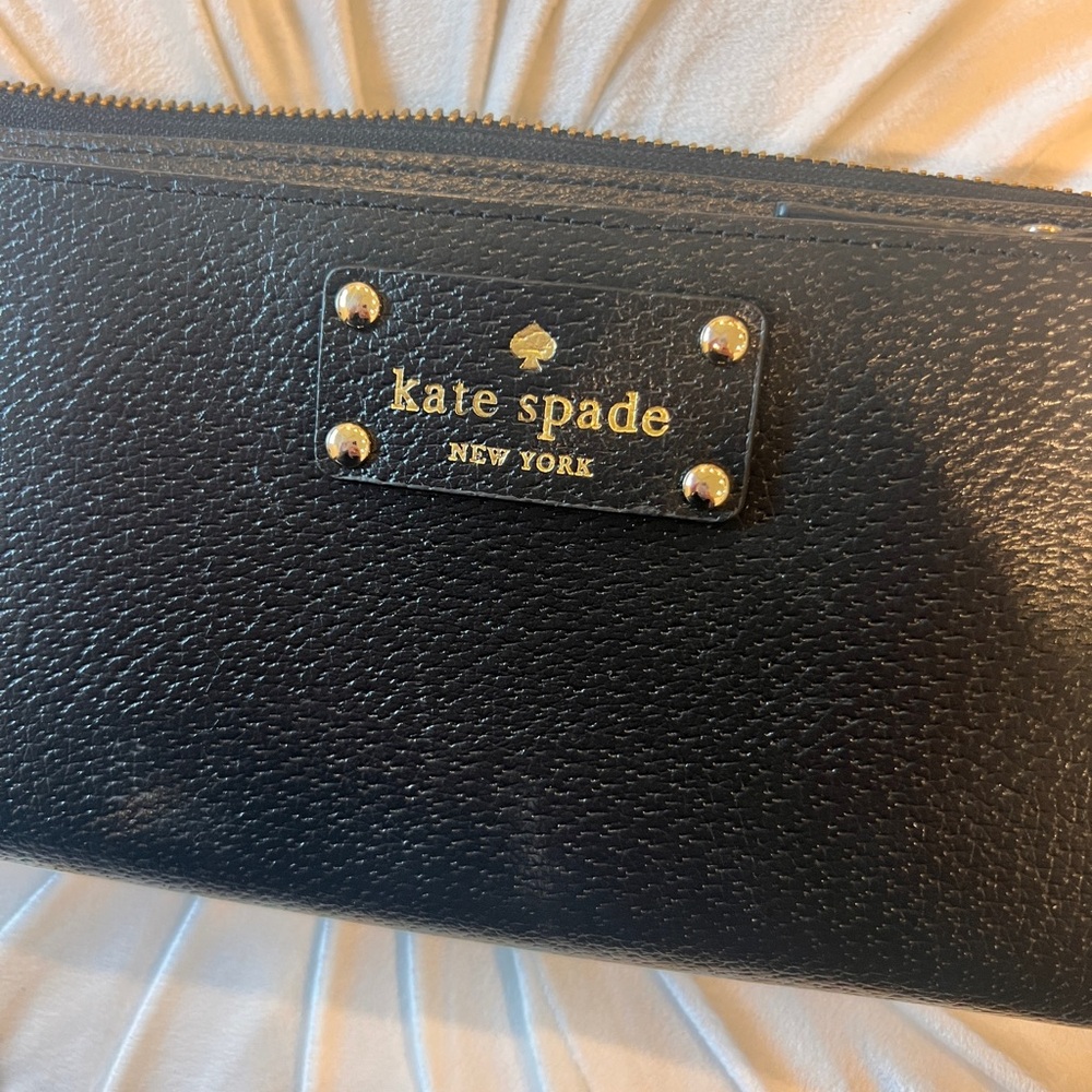 Kate Spade Black Leather Wristlet  Wallet with Gold Accents